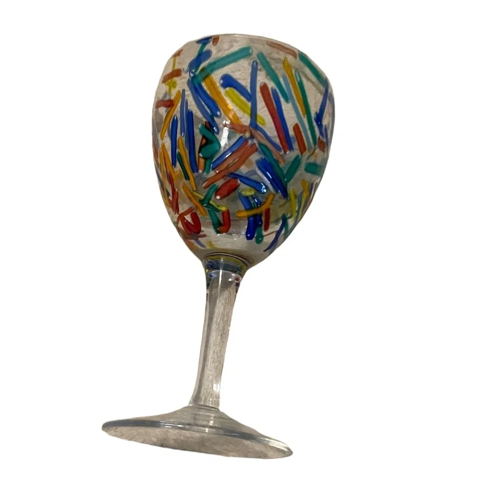 Pier 1“Confetti” Multi-Colored‎ Speckled Design Art Blown Glass Verre Souffle